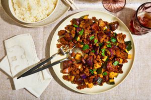 Eggplant and Chili Garlic Stir-Fry with Plant-Based Meat