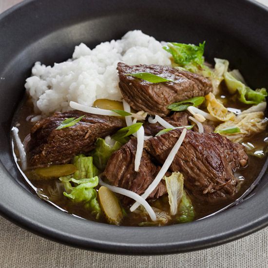 Slow Cooker Korean Beef Stew with Napa Cabbage and Pickles