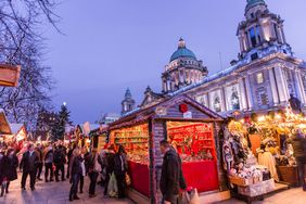 Image of the buzzing atmosphere at the stalls at Belfast Christmas Market