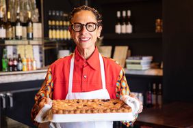 Nancy Silverton holding Made In cookware