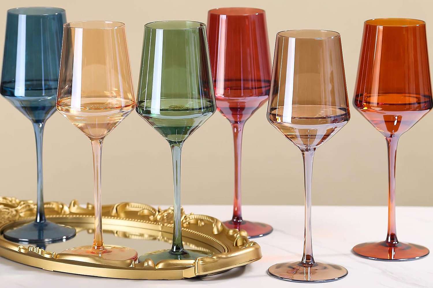 Amazon Physkoa Colored Wine Glasses Set of 6