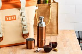 Yeti Soft Cooler, High Camp Flask, Riedel O Wine Tumblers, Jute Tote Bag